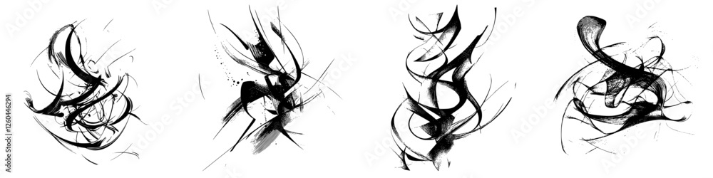 Aufkleber abstract black and white artwork showcasing dynamic brushstroke patterns and fluid forms
