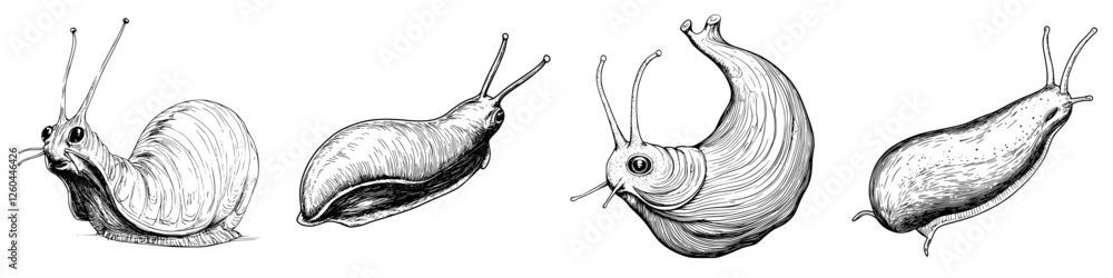 Aufkleber unique representations of different snail species showcasing various shapes and textures in artistic