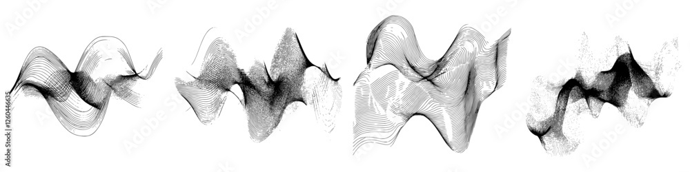 Poster abstract black and white wave patterns showcasing dynamic movement and fluidity in a minimalist styl