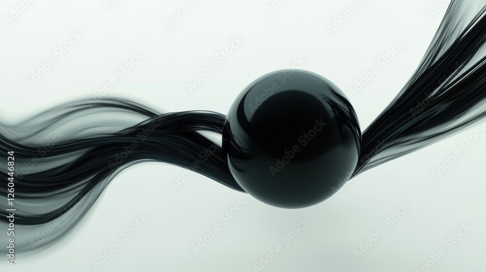 Poster digital art piece that appears to be a 3d rendering of a black sphere floating in the air.
