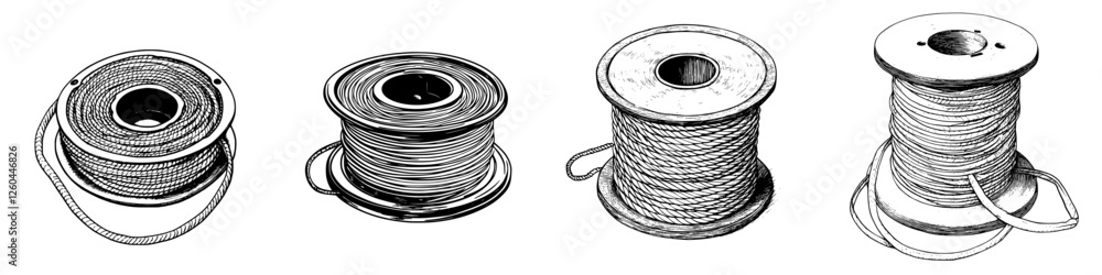 Poster spools of various threads and cords displayed together in a vintage style capturing the essence of c