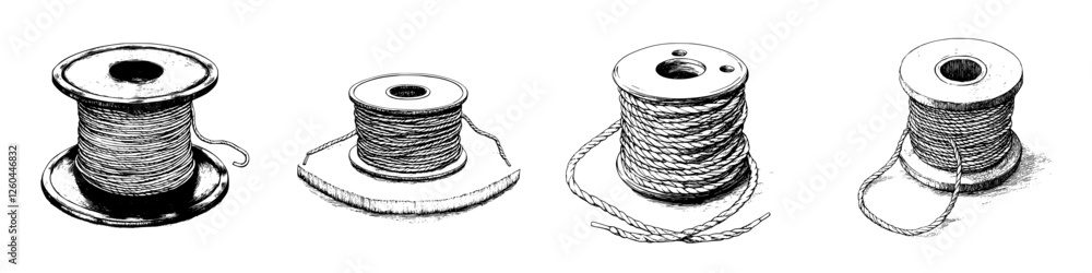 Aufkleber different types of spools with thread arranged in a row showcasing various materials and designs
