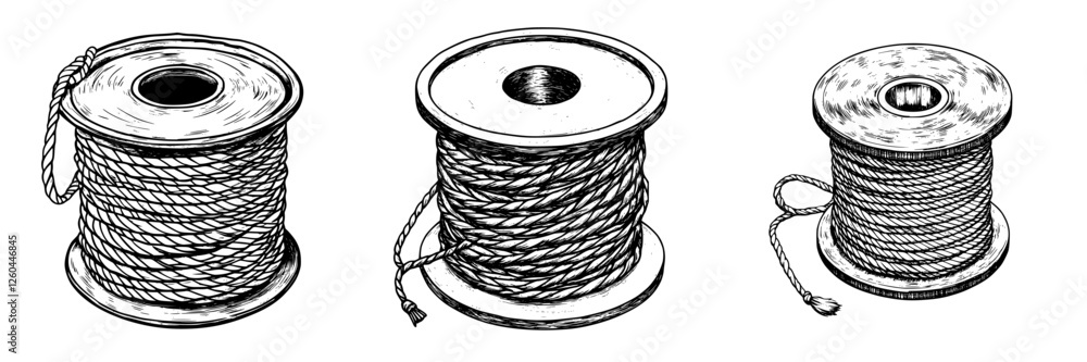 Aufkleber variety of spools with different types of rope and string displayed on a white background
