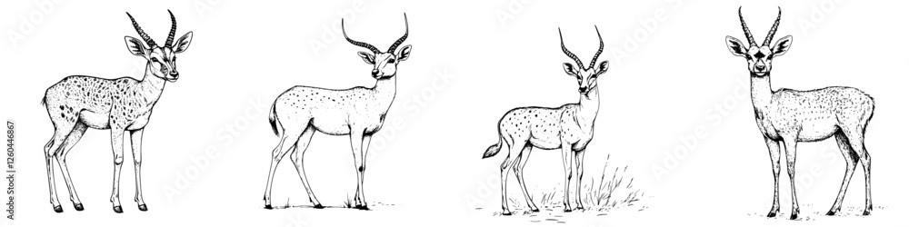 Poster multiple views of an elegant antelope showcasing its slender body and distinctive horns in a natural