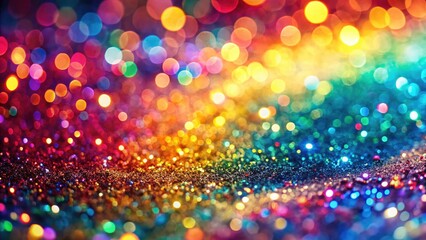 Fototapeta premium Soft, colorful glitter blankets a panoramic background, its shimmering texture creating an abstract, dreamlike scene.