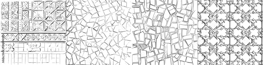 Poster an array of intricate geometric patterns displays unique designs with sharp lines and shapes