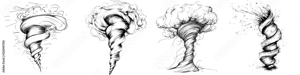 Aufkleber detailed illustrations of various tornadoes showcasing different forms and patterns found in nature'