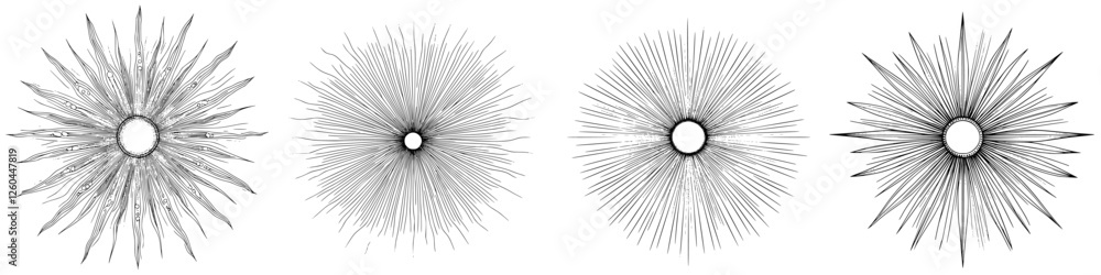 Poster intricate designs radiating from a central point, showcasing patterns and textures in black and whit