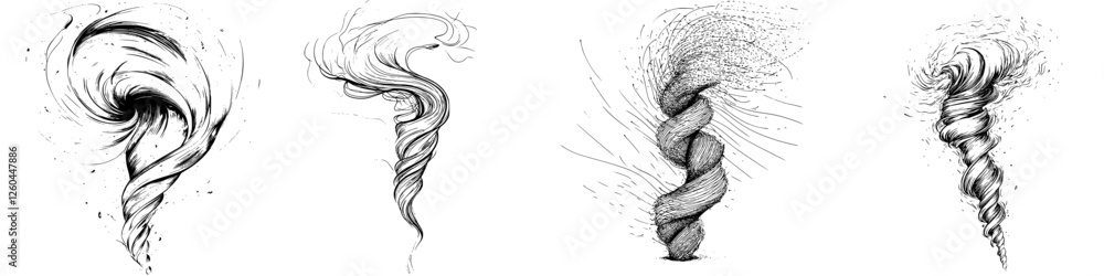 Poster abstract swirls and vortex shapes in black and white depicting motion and energy dynamics