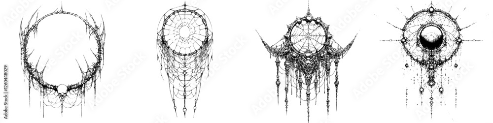 Poster intricate designs of abstract art featuring geometric shapes and patterns at various angles