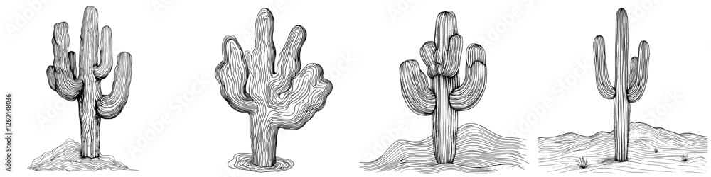 Aufkleber unique sketches of cacti showcasing various forms in a desert landscape during the daytime