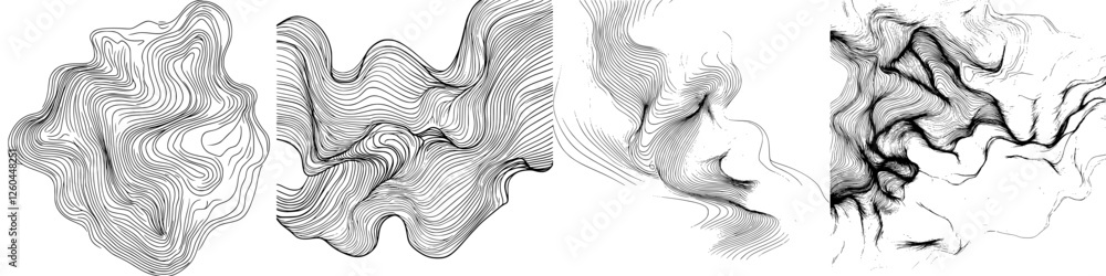 Poster abstract line patterns exhibit dynamic movement and fluidity in monochromatic design
