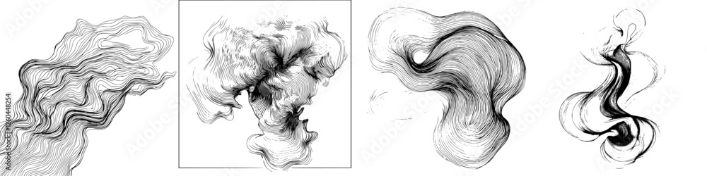 Poster abstract black and white brush strokes create a dynamic visual experience through varying shapes and