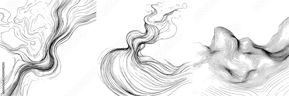 Poster abstract black and white swirling lines create a dynamic flow of patterns and shapes in a minimalist