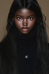 Portrait of a Young Black Woman with Long Black Hair