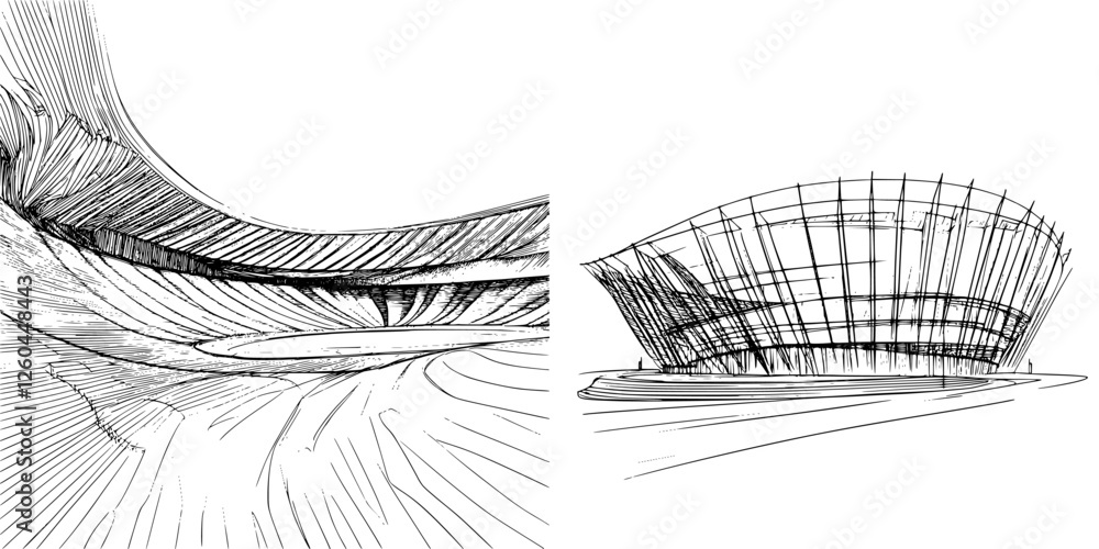 Poster modern architectural design showcasing unique structures against a minimalist background in a creati