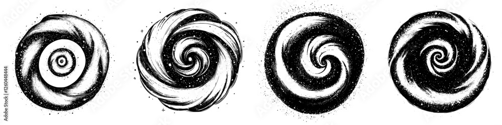 Poster swirls of black and white create dynamic patterns in abstract material art