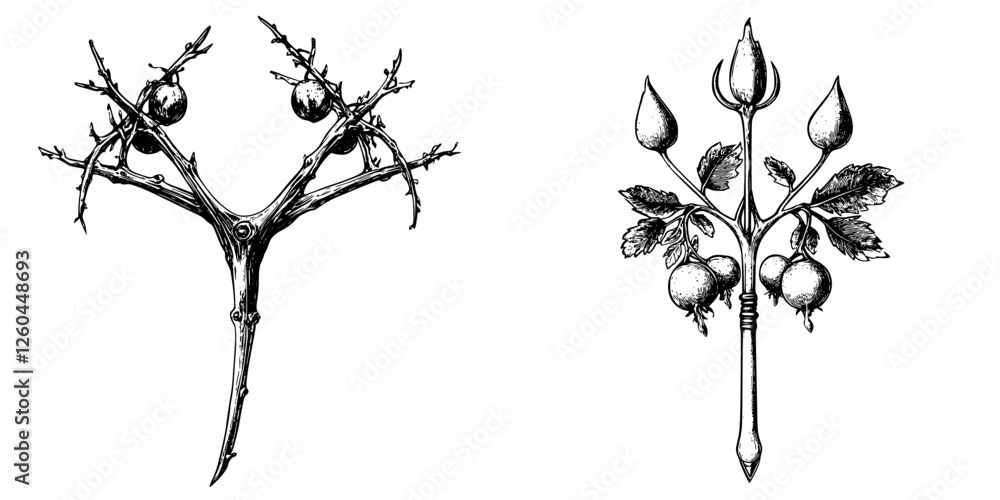 Poster detailed botanical illustrations of seed pods showcasing distinct structures and forms in a natural 
