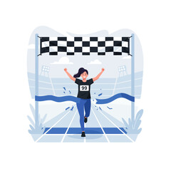 Female Runner Winning Race, Breaking Finish Line Tape with Celebration