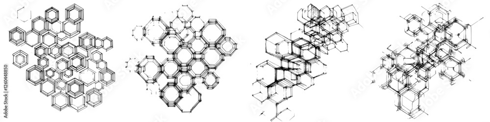 Poster abstract geometric patterns created with intricate line designs showcasing various shapes and struct