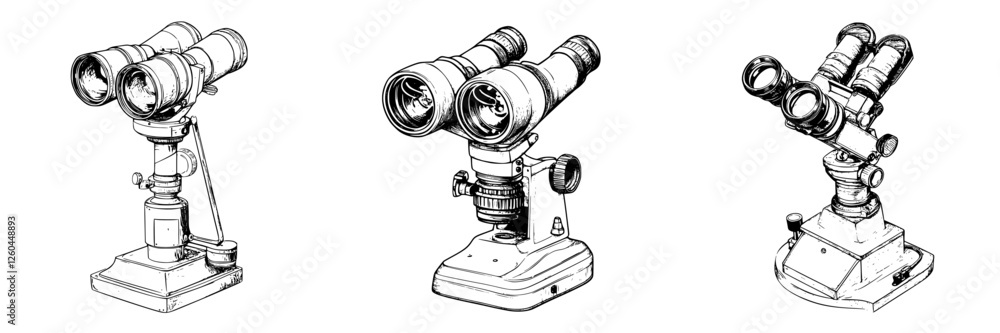 Poster guided optical devices in a laboratory setting highlighting different types of binoculars