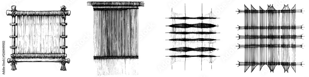 Poster exploration of various weaving techniques with detailed sketches showcasing craftsmanship and design
