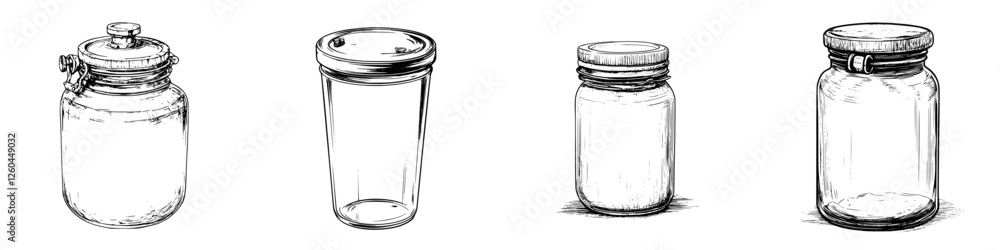 Aufkleber various types of glass jars displayed in a row showcasing their unique designs and lids