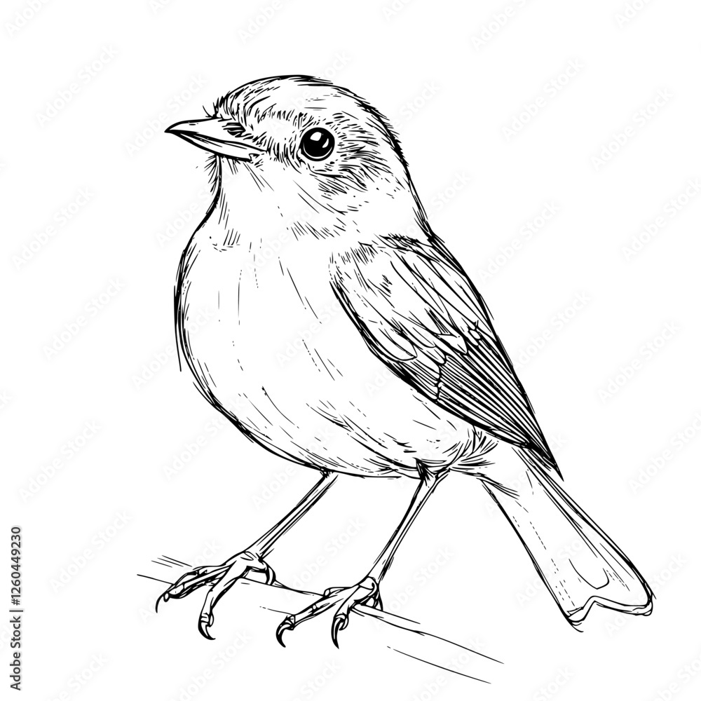 Aufkleber fine detail sketch of a small bird perched on a branch surrounded by delicate lines and textures