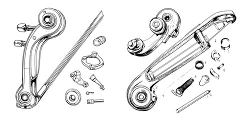 Detailed breakdown of bicycle gear mechanism including parts and assembly instructions for maintenance and repair