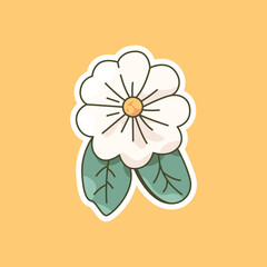 White Daisy with Green Leaves on a Yellow Background