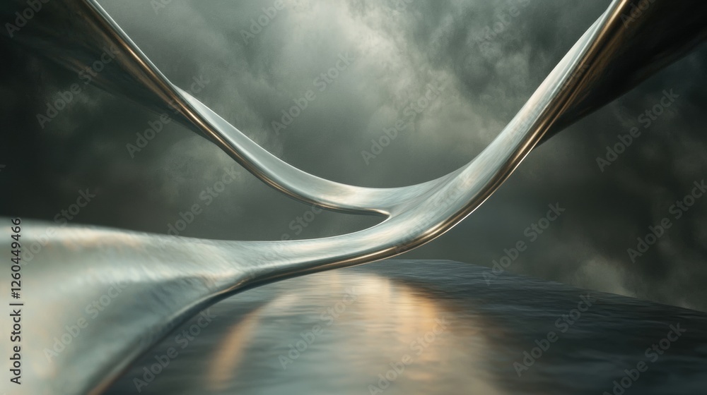 Poster close-up of a curved metal object, which appears to be a spoon or a fork. the object is made of a sh