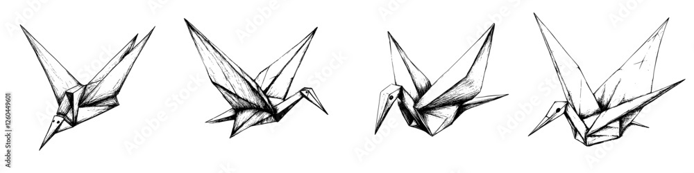 Poster origami crane transformation from one shape to another demonstrating the art of folding paper into i