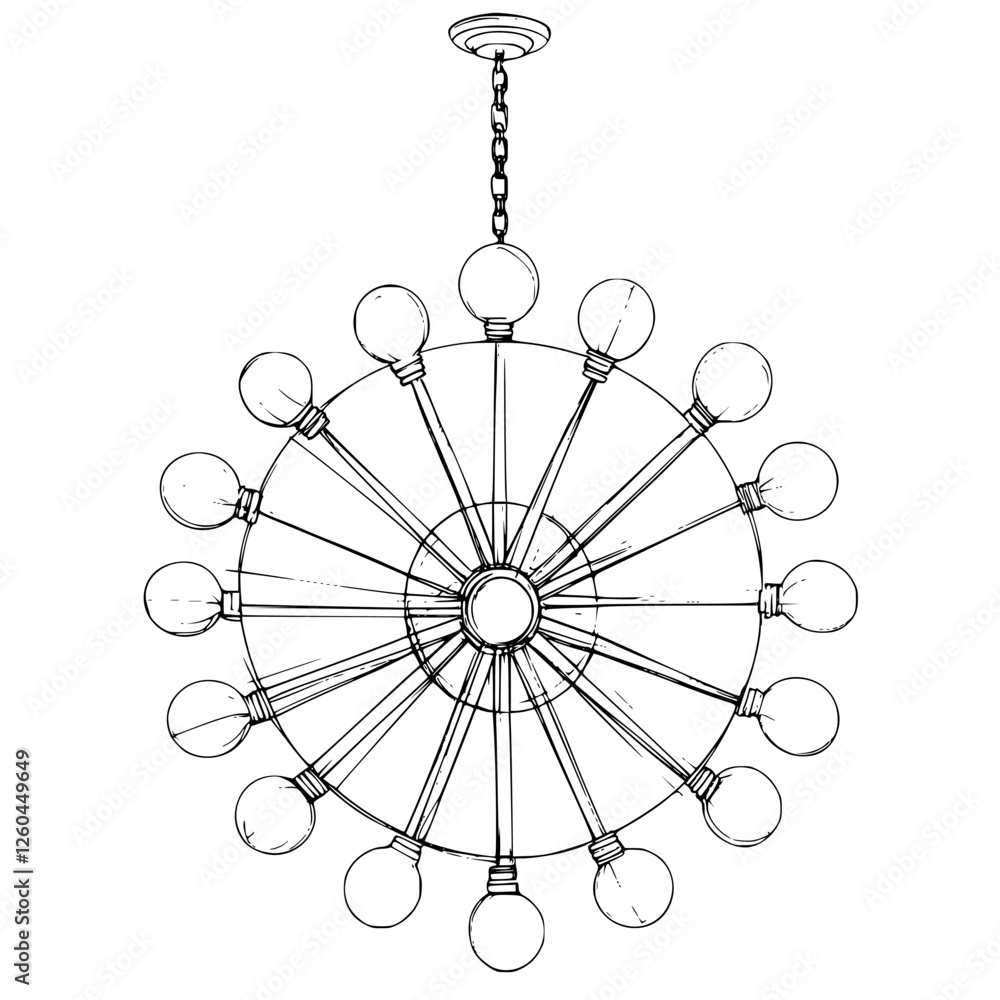 Poster chandelier design with multiple light bulbs suspended from the ceiling, creating an elegant atmosphe