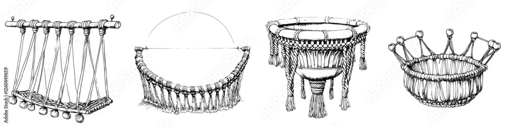 Poster unique handmade baskets and supports created using traditional weaving techniques in natural fibers