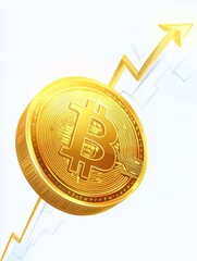 Bitcoin currency. Crypto coin with growth chart. International stock exchange. Network bitcoin marketing vector banner. Illustration of chart exchange currency crypto