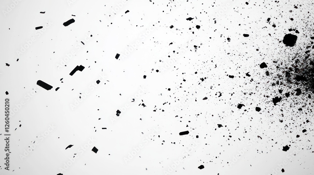 Poster abstract particle background with scattered black splatters and debris
