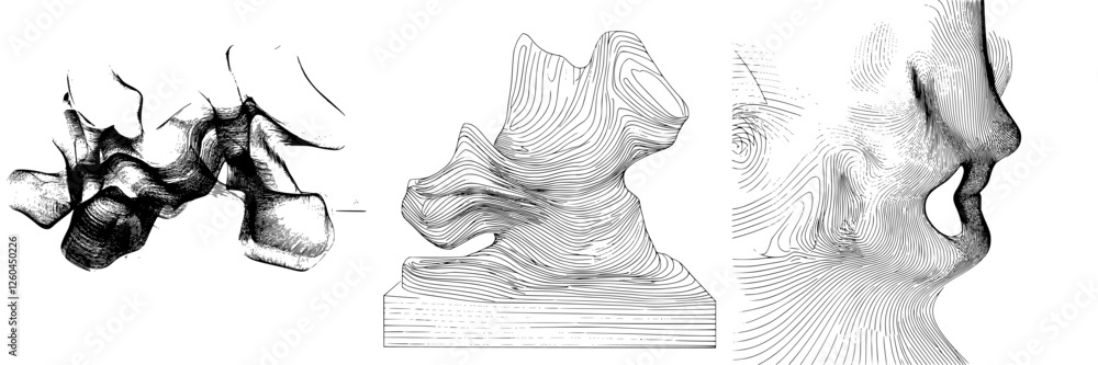 Poster abstract artistic representation showcasing fluid forms and lines, emphasizing movement and texture 