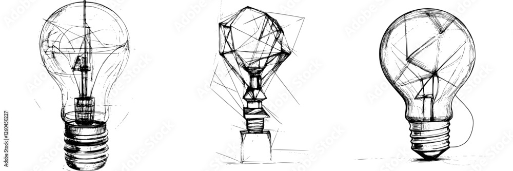 Poster creative sketches of light bulbs showcasing innovative design concepts and artistic expression in a 
