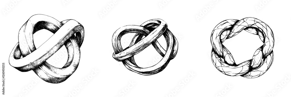 Poster decorative knot designs featuring intricate details and varied shapes displayed on a plain backgroun