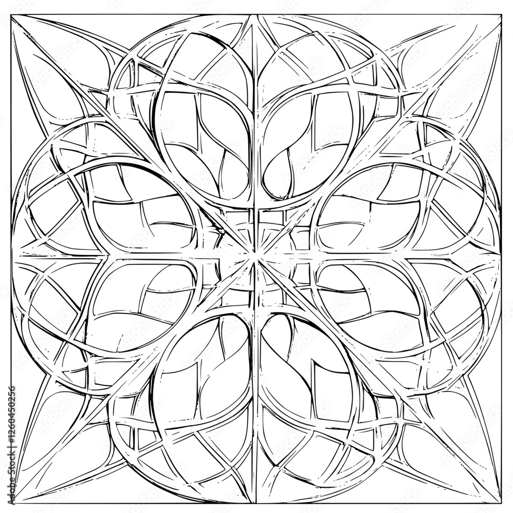 Poster intricate geometric pattern design featuring interwoven shapes created in a symmetrical layout