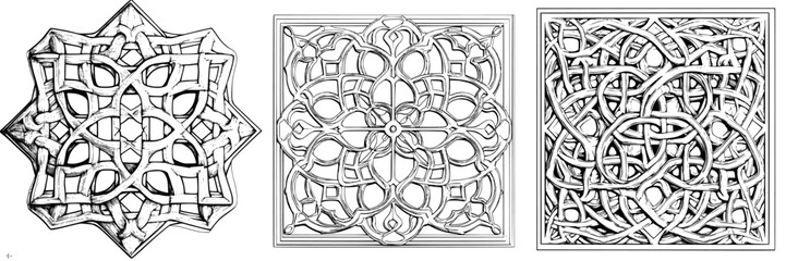 Intricate geometric patterns from historical architectural designs showcasing symmetry and detail