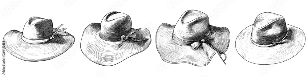 Poster Artistic representation of various styles of hats showcasing details and textures in a creative format