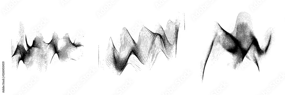 Poster visual representation of sound waves captured in intricate black and white patterns in an abstract s