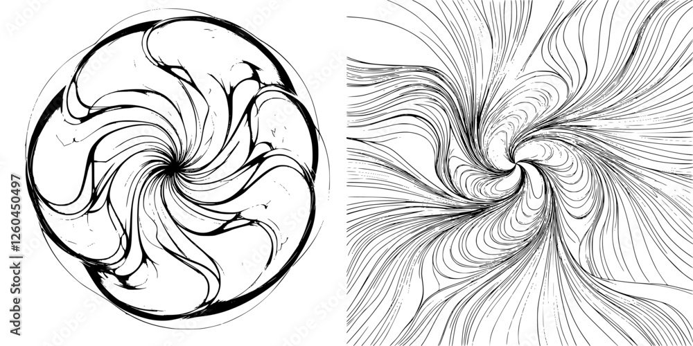 Poster abstract black and white swirl patterns displaying intricate designs with a dynamic flow of lines an