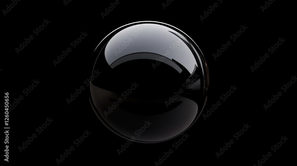 Poster black sphere with a smooth surface. the sphere appears to be spherical in shape and has a glossy fin