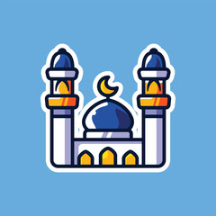 Islamic Mosque with Crescent Moon and Stars