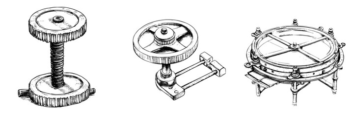 Vector illustration of mechanical devices in hand-drawn style showcasing intricate design and functionality