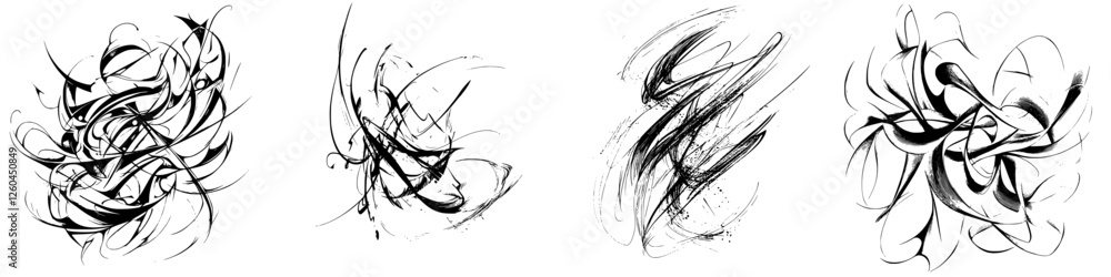 Poster abstract black and white artistic strokes create dynamic patterns and shapes on a light background