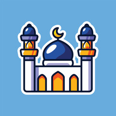 Majestic Blue and Gold Mosque with Crescent Moon for Ramadan