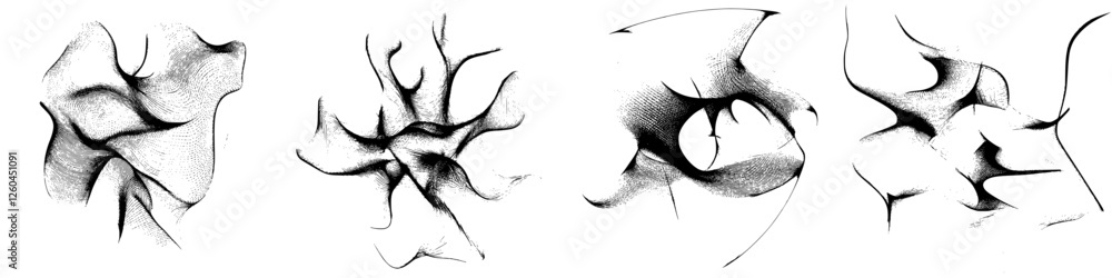 Poster abstract designs created with black ink on white canvas showcase unique patterns and textures from a